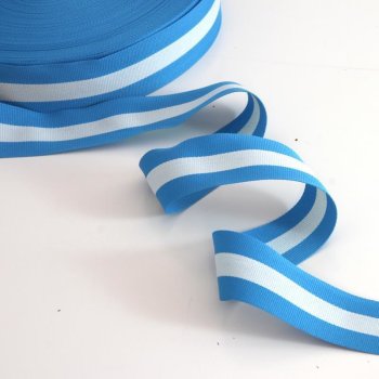 Ripsband/Stripe - 32 mm breit - türkis/weiß