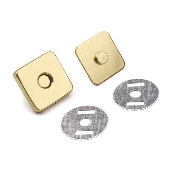 2 St&uuml;ck - Magnetverschlu&szlig; f&uuml;r Taschen viereckig - 18x18 mm - gold
