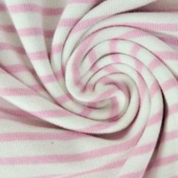Baumwolljersey Yarn Rosa Streifen auf Off-White