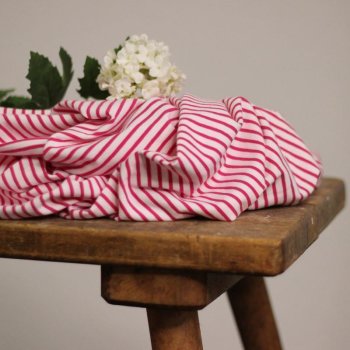 Baumwolljersey Yarn Pinke Streifen auf Off-White
