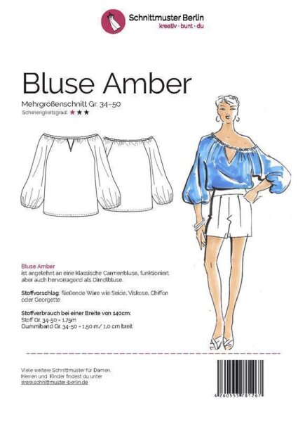 Papierschnittmuster Schnittmuster Berlin -  Carmenbluse Amber