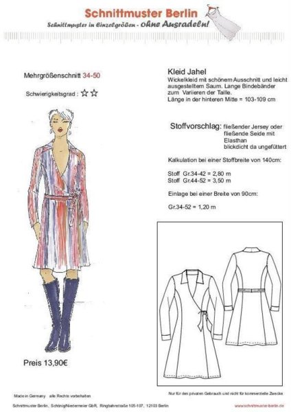 Papierschnittmuster Schnittmuster Berlin -  Kleid Jahel