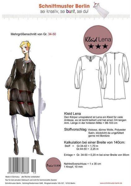 Papierschnittmuster Schnittmuster Berlin -  Kleid Lena