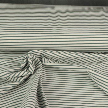 Baumwolljersey Yarn smaragdgr&uuml;ne Streifen auf Off-White
