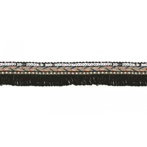 Fransenborte mit Pailetten und Strass - 30mm breit - schwarz/ silber
