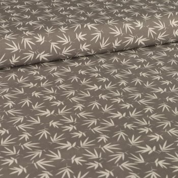 Baumwoll-Popeline - Bambusblatt wei&szlig; auf grau