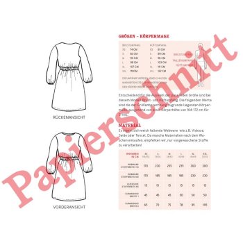 Papierschnittmuster Studio Schnittreif - lockeres Kleid mit Gummiz&uuml;gen - Frau Sanja