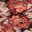 Premium-Elastic Baumwoll Satin - gro&szlig;e Aquarellblumen auf rose