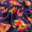 Premium-Viskose-Satin-Webware - Flowers - pink/orange auf blauviolett