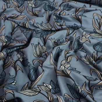 Viskosejersey - Tulpen auf jeansblau