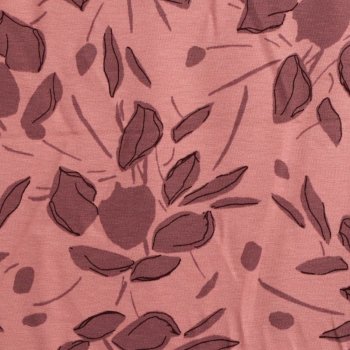 Viskosejersey - abstrakte Bl&auml;tter in altrosa auf rosa  (1 St&uuml;ck = 2,5 Meter)