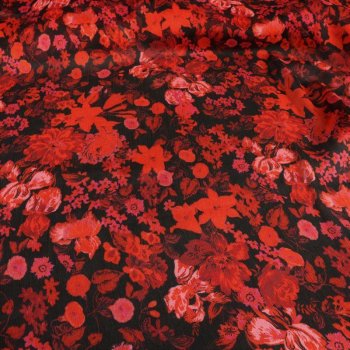 Polyester-Krepp Blumen rot auf dunklem Navy (Stück =...