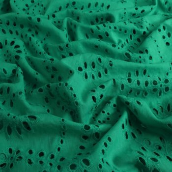 Baumwollstoff mit Lochstickerei - Blumen - emerald