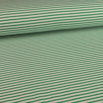 Baumwolljersey Yarn Grüne Streifen auf Off-White