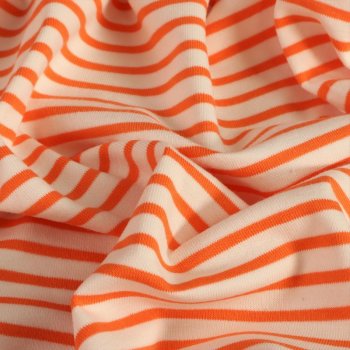 Baumwolljersey Yarn Orangene Streifen auf Off-White