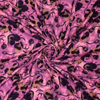 Viskose-Webware - Blütentraum - navy/rosa auf violett