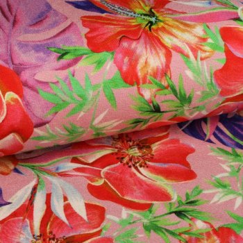 Viskosejersey -  Digitaldruck Hawai Flowers Rosa/Lila