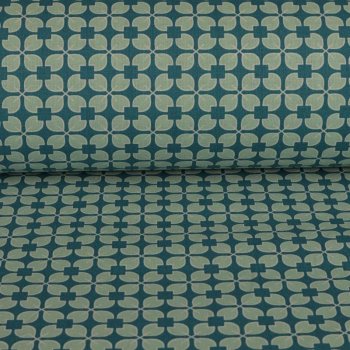 Baumwoll-Popeline - grafisches Muster - mint auf t&uuml;rkisblau