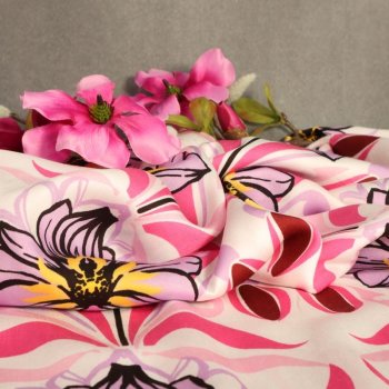 Viskose-Satin - Blumen Ornamente - Rosa/Flieder/Pink auf...