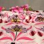 Viskose-Satin - Blumen Ornamente - Rosa/Flieder/Pink auf Wei&szlig; ( 1 St&uuml;ck = 3 Meter )