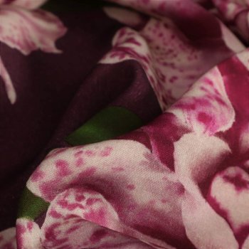 Viskose-Webware - Orchideenblüten - pink auf mauve