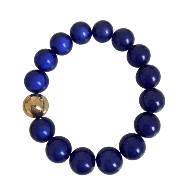 Armband - Shiney-Rainbow Perlen &quot;Royalblau mit goldener Perle&quot; (Perlendurchmesser 12 mm)