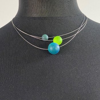 Halskette - Satin-Pearls - Petrol / Lime / Dunkelgrün