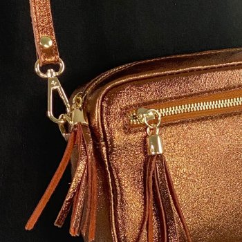 Echt-Leder Handtasche - Kleinformat - Kupfer Glänzend