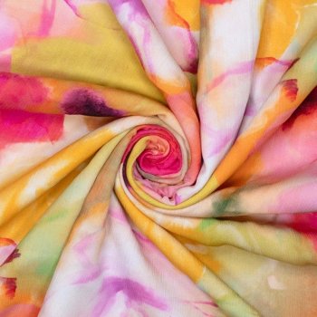 Viskose-Cr&ecirc;pe - Big Painted Flowers - hellrot/goldgelb/orange/rosa