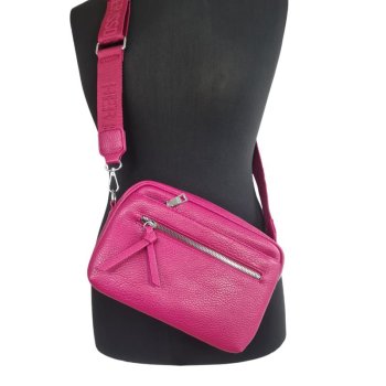 Kunstleder Handtasche mit Gurt - Midi - Pink