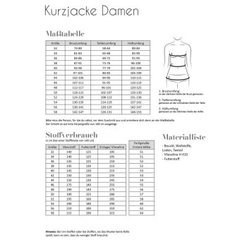 Papierschnittmuster Fadenkäfer - Kurzjacke Damen 32-58
