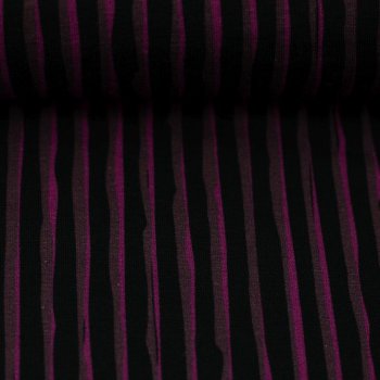 French Terry - Thorsten Berger - Woodland - Wood Print Stripes - Dark Fuchsia/Schwarz