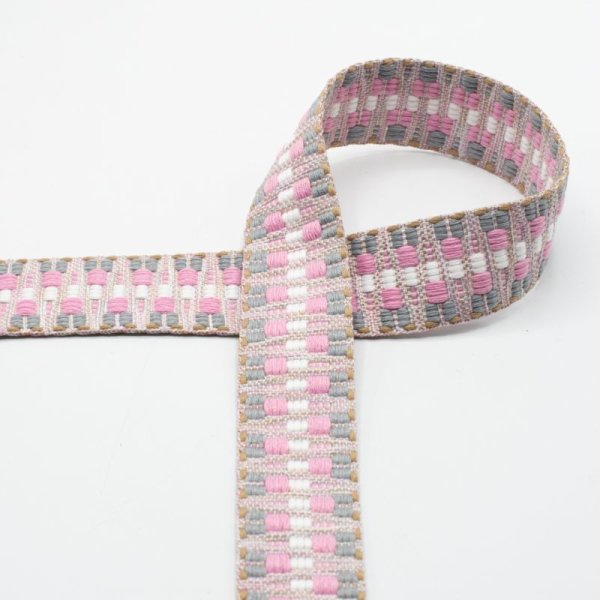 weiches Taschen/Gurtband - 40mm - grau/rosa/wei&szlig;