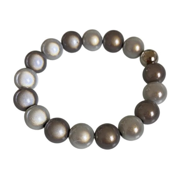Armband - Shiney-Rainbow Perlen &quot;2-farbig - Hellgrau/Mittelgrau mit silberner Perle&quot; (Perlendurchmesser 10 mm)
