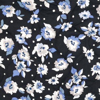 Viskose-Steppstoff - Flowers - blau/schwarz