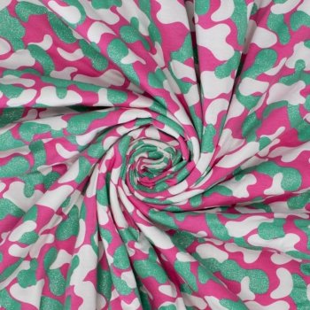 Baumwoll-Jersey - Glitter Camouflage - pink/gr&uuml;n/wei&szlig;