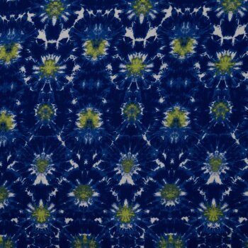 Viskose-Webware - Batikbl&uuml;ten - royalblau/lime/wei&szlig;