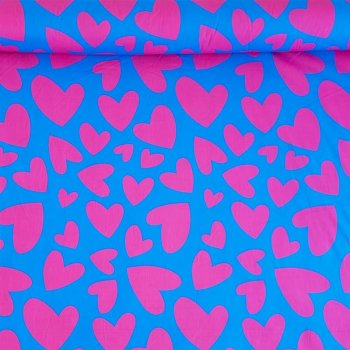 Baumwoll-Webware - big love - pink auf blau