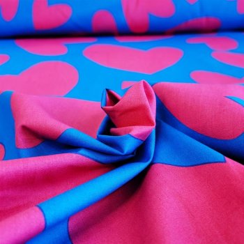 Baumwoll-Webware - big love - pink auf blau