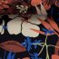 Baumwoll-Elasthan - Bloom by K&auml;selotti - Blumen in Marsala/Blau/Ecru auf Schwarz