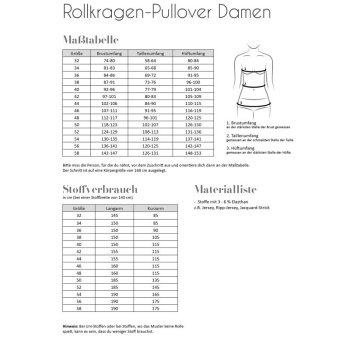 Papierschnittmuster Fadenk&auml;fer -  Rollkragen-Pullover Damen - Gr. 32 - 58