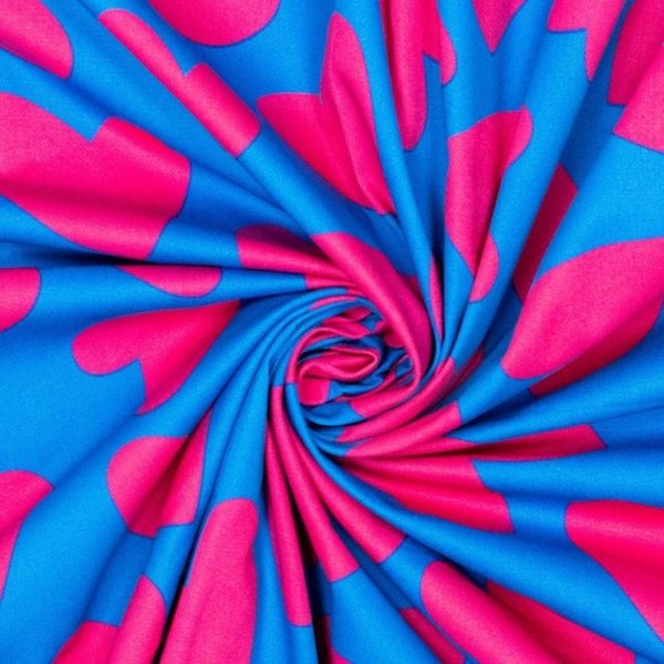 Baumwoll Elasthan Webware - big love - pink auf blau