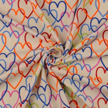 Baumwolljersey - Lovely Hearts - Multicolor auf Off-White