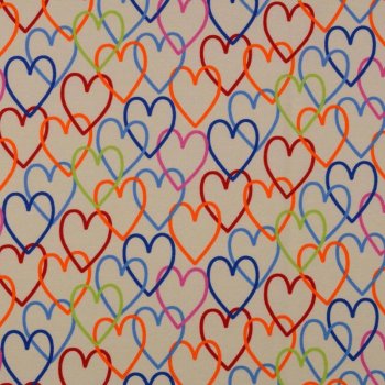 Baumwolljersey - Lovely Hearts - Multicolor auf Off-White