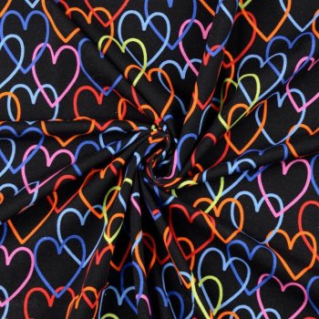 Baumwolljersey - Lovely Hearts - Multicolor auf Schwarz