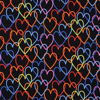 Baumwolljersey - Lovely Hearts - Multicolor auf Schwarz