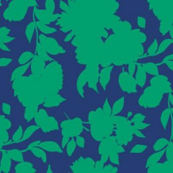 Viskose-Webware - Big Flowers - emeraldgrün/ royalblau