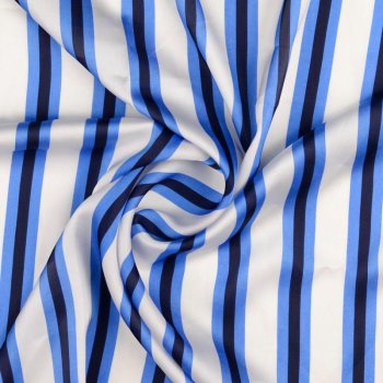 Polyester-Satin-Webware - Stripes - hellblau/navy/weiß