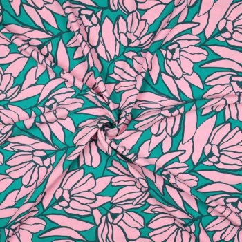 Viskose-Webware - Nerida Hansen - Inked Bouquet - Green/Pink