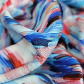 Viskose-Webware - Painted Stripes - aqua/royalblau/pink